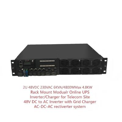 19 inci 2U 48VDC 230VAC 6KVA /600W Rak Mount Modular Online UPS Penyearah Telekomunikasi inverter-charger 2 in 1 untuk situs telekomunikasi.