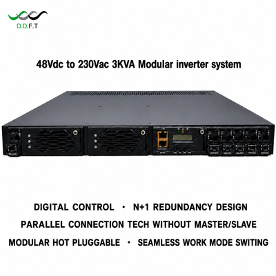 Sistem Inverter Modular 48VDC hingga 220Vac N+1 Redundansi Paralel 0ms Transfer Mulus 3KVA Rack Mount Daya Telekomunikasi