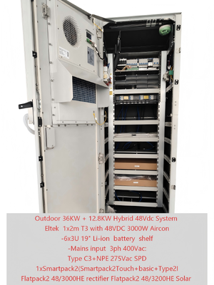 Kabinet Luar Ruangan Surya Sistem Hibrid Telekomunikasi 36KW+12.8KW dengan Pengontrol Smartpack 2